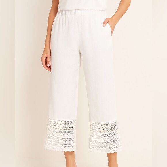 Chico’s Crochet Hem Linen Pants – Optic White – Size O (Regular)✨ - Picture 1 of 16